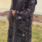 Abaya velours noir brodée à la main avec cristaux scintillants vue trois quarts — mode modeste cérémonie mariage - Naqî Collection