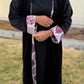 Abaya velour motif mosaïque floral vue de face — artisanat mode modeste - Naqì Collection