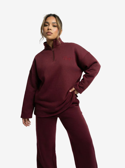Ensemble de survêtement modest fashion bordeaux tunique oversize et pantalon ample 100% coton femme | Naqî Collection