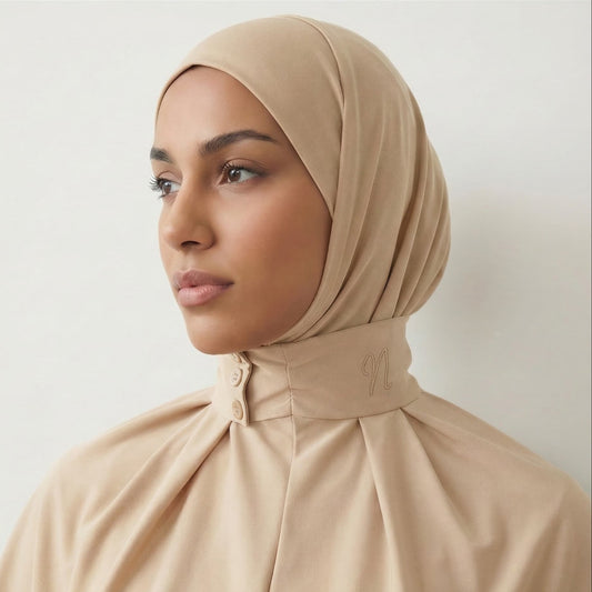 Hijab cagoule jersey premium beige - vue de profil