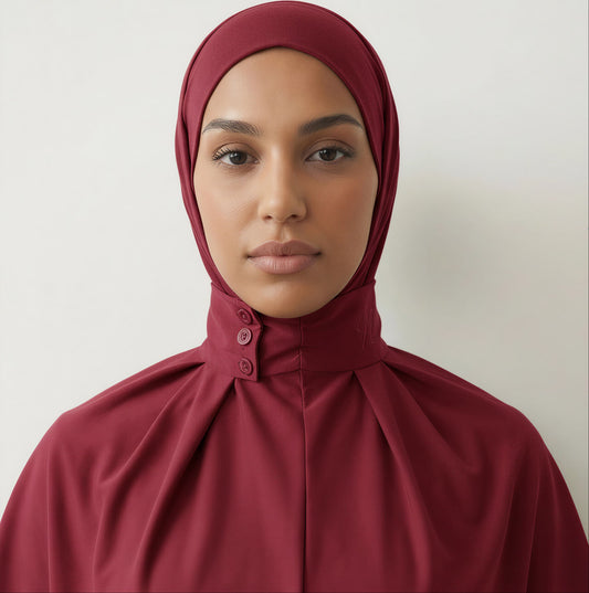 Hijab cagoule jersey premium bordeaux - vue de face