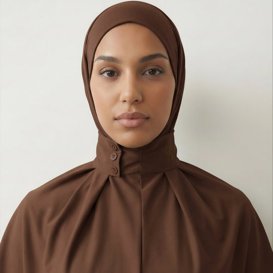 Hijab cagoule jersey premium marron - vue de face