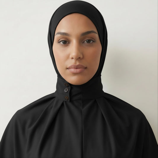 Hijab cagoule jersey premium noir - vue de face