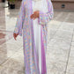 Kimono abaya cristal violet femme vue de face — pièce luxe mariage fiançailles Aid