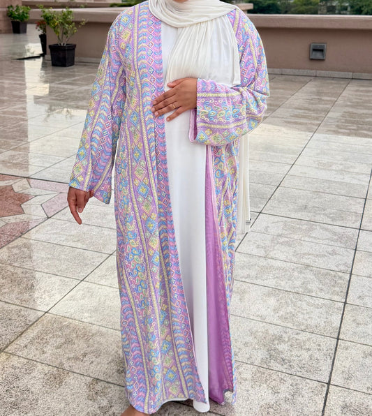 Kimono abaya cristal violet femme vue de face — pièce luxe mariage fiançailles Aid