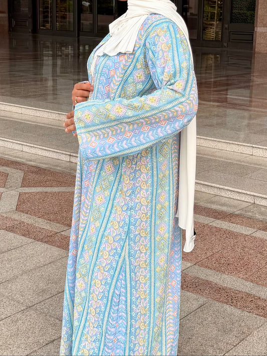 Kimono abaya cristal bleu femme vue de face — pièce luxe mariage fiançailles Aid