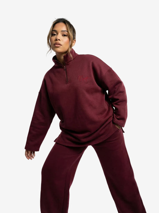 Ensemble de survêtement oversize bordeaux col montant coupe relax modest fashion femme - Naqî Collection
